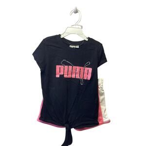 PUMA 6 Size Outfits & Sets Girls Black T-shirt & Pink Short